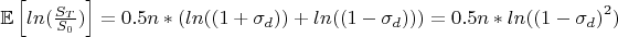 $\mathbb{E} \left[ln(\frac{S_T}{S_0}) \right] = 0.5  n * \left( ln((1 + \sigma_d)) + ln((1 - \sigma_d)) \right) = 0.5  n *  ln((1 - {\sigma_d)}^2)  $