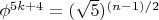 $\phi^{5k+4}=(\sqrt 5 )^{(n-1)/2}$