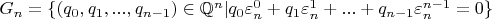 $G_n=\{(q_0, q_1, ..., q_{n-1}) \in \mathbb Q^n|q_0\varepsilon_n^0+q_1\varepsilon_n^1+...+q_{n-1}\varepsilon_n^{n-1}=0\}$