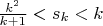 $\frac{k^2}{k+1}<s_k<k$