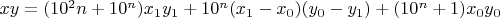 $xy=(10^2n+10^n)x_1y_1+10^n(x_1-x_0)(y_0-y_1)+(10^n+1)x_0y_0$