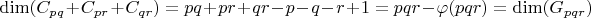 $\dim(C_{pq}+C_{pr}+C_{qr})=pq+pr+qr-p-q-r+1=pqr-\varphi(pqr)=\dim(G_{pqr})$ $\dim(C_{pq}+C_{pr}+C_{qr})=pq+pr+qr-p-q-r+1=pqr-\varphi(pqr)=\dim(G_{pqr})$