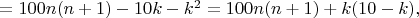 $=100n(n+1)-10k-k^2=100n(n+1)+k(10-k),$