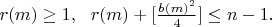 $r(m) \ge 1, \ \ r(m)+[\frac{b(m)^2}{4}]\le n-1.$