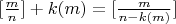 $[\frac mn ]+k(m)=[\frac{m}{n-k(m)}]$