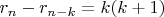 $r_n-r_{n-k}=k(k+1)$