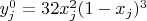 $y^{0}_{j}= 32x_{j}^2(1-x_{j})^3$