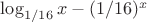 $\log_{1\slash 16}x - (1 \slash 16)^x$