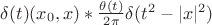 $\delta(t)(x_0,x) \ast \frac{\theta(t)}{2\pi } \delta(  t^2 - |x|^2)$