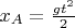 $x_A=\frac{g t^2}{2} $