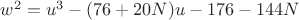 $w^2=u^3-(76+20N)u-176-144N$
