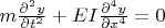 $m\frac{\partial^2 y}{\partial t^2}+EI\frac{\partial^4 y}{\partial x^4}=0$