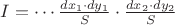 $I=\cdots\frac{dx_1\cdot dy_1}{S}\cdot\frac{dx_2\cdot dy_2}{S}$
