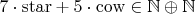 $7\cdot\mathrm{star}+5\cdot\mathrm{cow}\in\mathbb N\oplus\mathbb N$