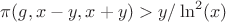 $\pi(g,x-y,x+y)>y/\ln^2(x)$
