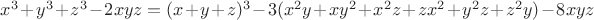 $x^3+y^3+z^3-2xyz=(x+y+z)^3-3(x^2y+xy^2+x^2z+zx^2+y^2z+z^2y)-8xyz$