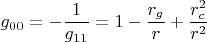 $$g_{00}=-\frac{1}{g_{11}}=1-\frac{r_g}{r}+\frac{r_c^2}{r^2}$$