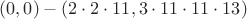 $(0,0) - (2 \cdot 2 \cdot 11, 3 \cdot 11 \cdot 11 \cdot 13)$