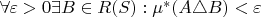 \forall \varepsilon >0  \exists B \in R(S):\mu^{*}(A \triangle B)<  \varepsilon