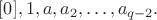 $[0],1,a,a_2,\ldots,a_{q-2}.$