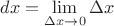 $dx=\lim\limits_{\Delta x\to 0}\Delta x$ $dx=\lim\limits_{\Delta x\to 0}\Delta x$