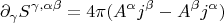 $$
\partial_\gamma S^{\gamma,\alpha\beta} = 4\pi ( A^\alpha j^\beta-A^\beta j^\alpha)
$$