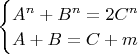 $\begin{cases}A^n+B^n=2C^n\\A+B=C+m\end{cases}$