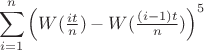 $$
\sum_{i=1}^n\left(W(\tfrac{it}{n})-W(\tfrac{(i-1)t}{n})\right)^5
$$