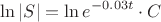 $$\ln|S|=\ln e^{-0.03t} \cdot C$$
