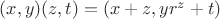 $(x,y)(z,t)=(x+z,yr^{z}+t)$