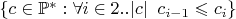 $\{c\in\mathbb P^* : \forall i\in2..|c| \;\; c_{i-1} \leqslant c_i\}$