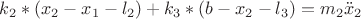 $k_2 * ( x_2-x_1 - l_2 ) + k_3 * ( b-x_2 - l_3 ) = m_2\ddot x_2$