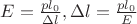 $E=\frac{pl_0}{\Delta l}, \Delta l=\frac {p{l_0}}E$ $E=\frac{pl_0}{\Delta l}, \Delta l=\frac {p{l_0}}E$