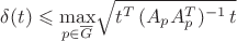 $\delta(t)\leqslant\underset{p\in\overline{G}}\max\sqrt{t^T\,(A_p A_p^T)^{-1}\,t}$