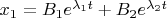 $x_1=B_1e^{\lambda_1t} + B_2e^{\lambda_2t}$