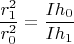 $$\frac{r^2_1}{r^2_0}=\frac{Ih_0}{Ih_1}$$