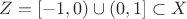 $Z=[-1,0)\cup(0,1]\subset X$