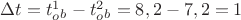 $\Delta t={t^1_o_b}-{t^2_o_b}=8,2-7,2=1