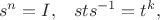 $$\begin{matrix}s^n=I,&sts^{-1}=t^k,\\ \end{matrix}$$ $$\begin{matrix}s^n=I,&sts^{-1}=t^k,\\ \end{matrix}$$