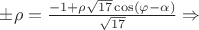 $\pm \rho = \frac{-1+\rho \sqrt{17} \cos(\varphi - \alpha)}{\sqrt{17}} \Rightarrow$