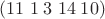 $(11\; 1\; 3\; 14\; 10)$