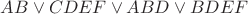 $\[AB \vee CDEF \vee ABD \vee BDEF\]$