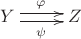 $\xymatrix{Y\ar@<0.5ex>^\varphi[r]\ar@<-0.5ex>_\psi[r]&Z}$