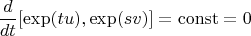 $$
\frac{d}{dt} [\exp(tu),\exp(sv)]=\mathrm{const} =0
$$