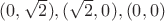 $(0, \sqrt{2}), (\sqrt{2}, 0), (0,0)$