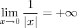 $\;\lim\limits_{x \to 0} \dfrac 1 {|x|}=+ \infty$