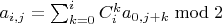 $a_{i,j}=\sum_{k=0}^i C_i^k a_{0,j+k} \bmod 2$
