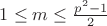 $1 \leq m \leq \frac{p^2-1}{2}$