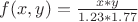 $f(x,y)=\frac{x*y}{1.23*1.77}$