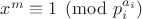 $x^m\equiv 1\pmod {p_i^{a_i}}$
